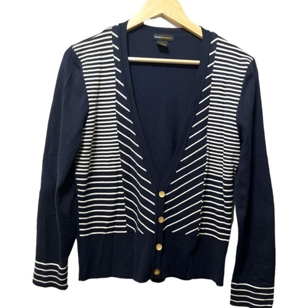 Grace Lane Lewis Stripe Navy Blue and White Cardigan